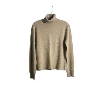 Evelyn Grace Cream‎ Tan Cashmere Turtleneck  Minimalist Quiet Luxury Sweater L
